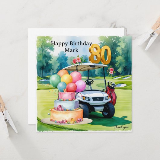 Golf 80e verjaardag met golfbal voor golfer kaart (Voorkant / Achterkant in situ)