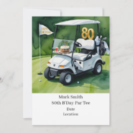 Golf 80e verjaardag met golfkar op putting green kaart