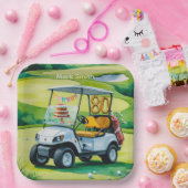 Golf 80e verjaardag met golfkar op putting green papieren bordje (Feest)