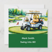 Golf 80e verjaardag met golfkar op Putting Green Save The Date (Voorkant)