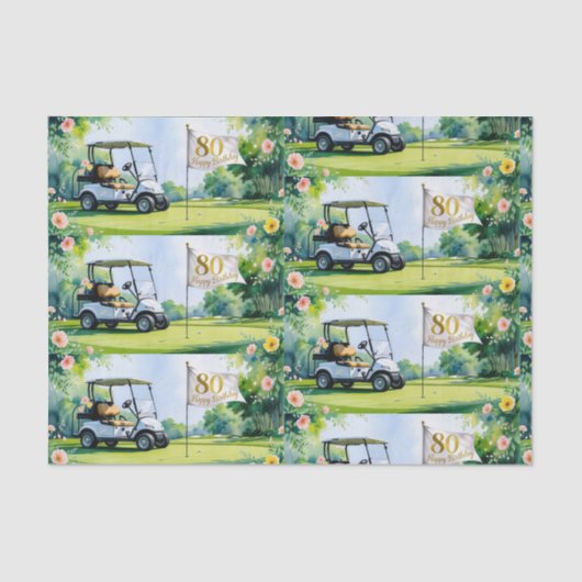 Golf 80e verjaardag op golfbaan voor golfer tissuepapier (Voorkant)