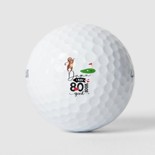 Golf 80e verjaardag Sloth golfer bij Flag Golfballen (Voorkant)