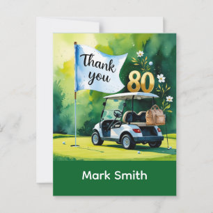 Golf 80ste verjaardag met golfkar op green  briefkaart