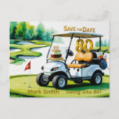 Golf 80ste verjaardag met golfkar op putting green briefkaart (Voorkant)