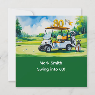 Golf 80ste verjaardag met golfkar op putting green kaart