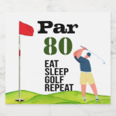 Golf 80th Verjaardag eten slaap golf herhalen Sparkling Wijnetiket (Enkel label)