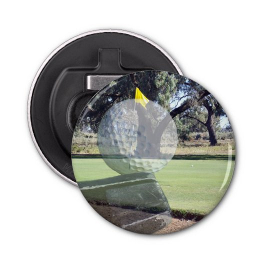 Golf Addiction, Magnetic Bottle Opener. Button Flesopener (Voorkant)
