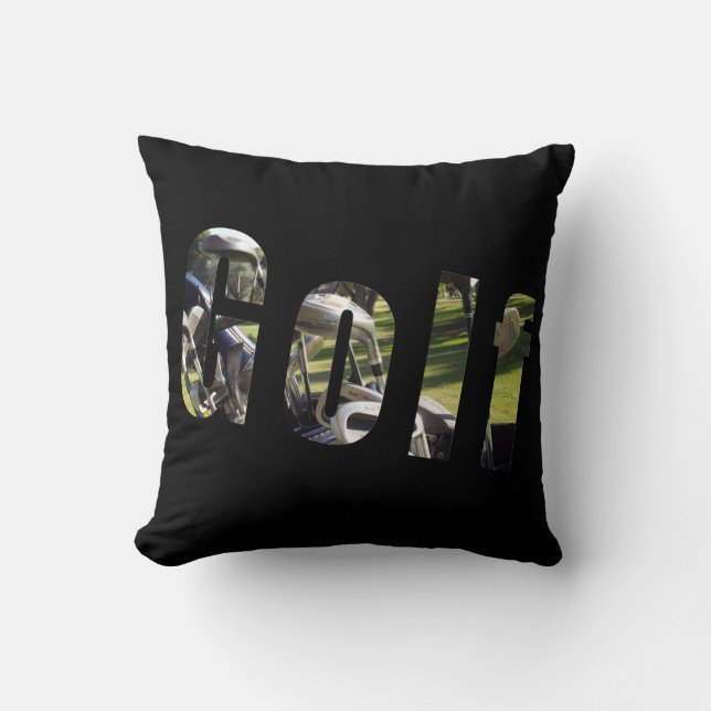 Golf Afbeelding Logo, Black Throw Cushion. Kussen (Voorkant)