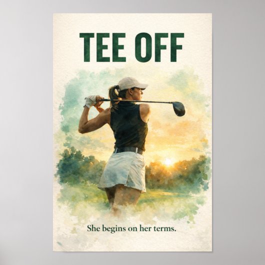 Golf afslaan met vrouwelijke golfer poster (Voorkant)