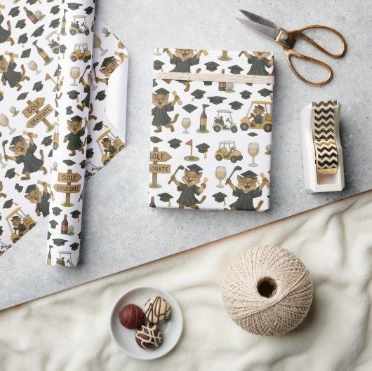 Golf afstudeerfeest gethematiseerd voor kattenlief cadeaupapier (Crafts)