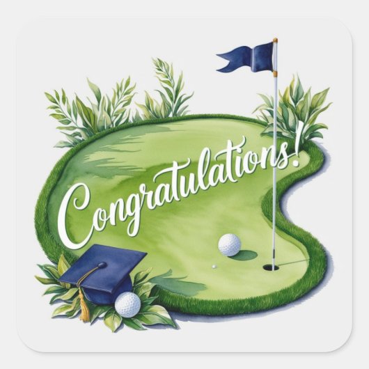 Golf afstuderen op de putting green vierkante sticker (Voorkant)