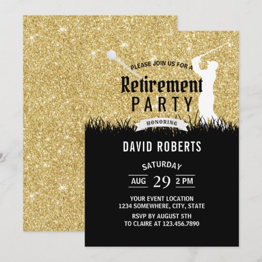 Golf-aftredingpartij Modern Gold Glitter Kaart (Voorkant / Achterkant)