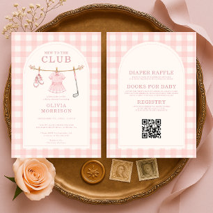 Golf All in One Roze Meisje Gingham Baby Shower Kaart