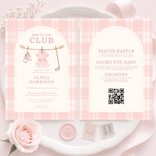 Golf All in One Roze Meisje Preppy Baby Shower Kaart