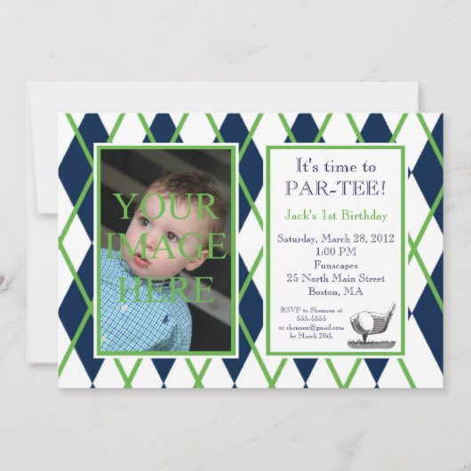 Golf Argyle Foto Uitnodiging (Voorkant)