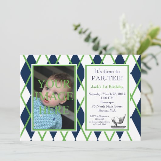 Golf Argyle Foto Uitnodiging (Staand voorkant)