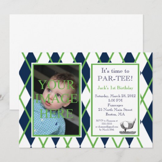 Golf Argyle Foto Uitnodiging (Voorkant / Achterkant)