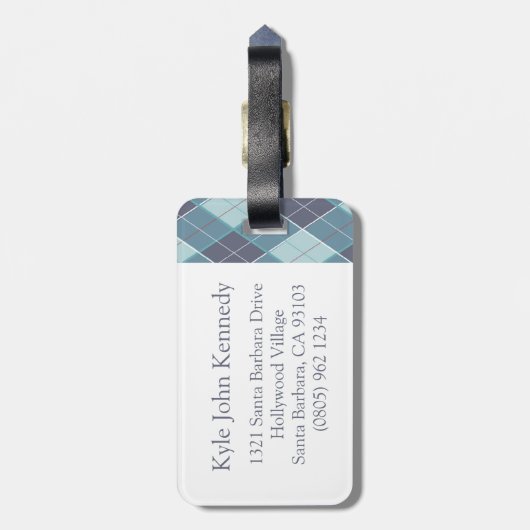 Golf Argyle golfpatroon blauwgroen blauw bagagelab Bagagelabel (Achterkant verticaal)