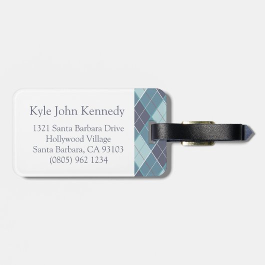 Golf Argyle golfpatroon blauwgroen blauw bagagelab Bagagelabel (Achterkant horizontaal)