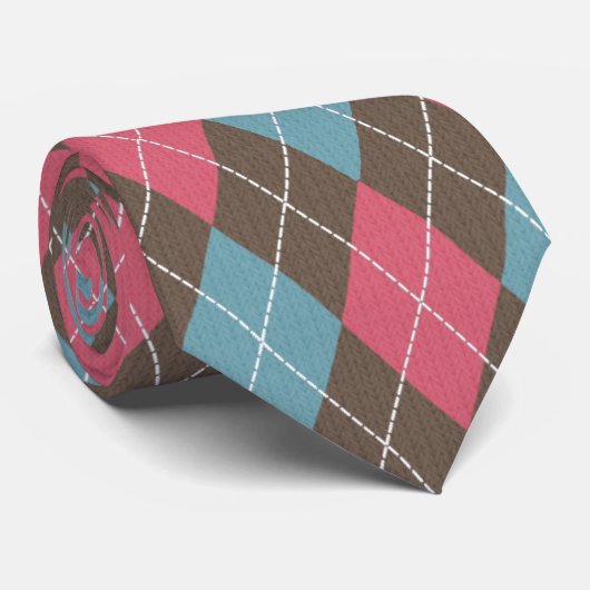 Golf Argyle in Modern palet van Taupe, Roze, Blauw Stropdas (Opgerold)
