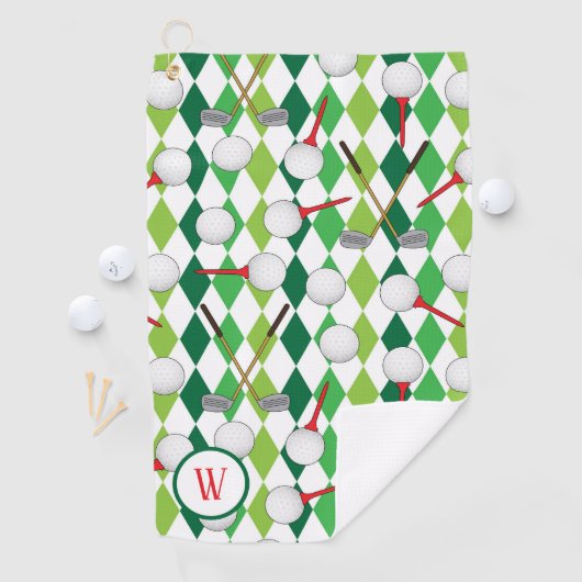Golf Argyle patroon Golfer Monogram Golfhanddoek (Insitu)