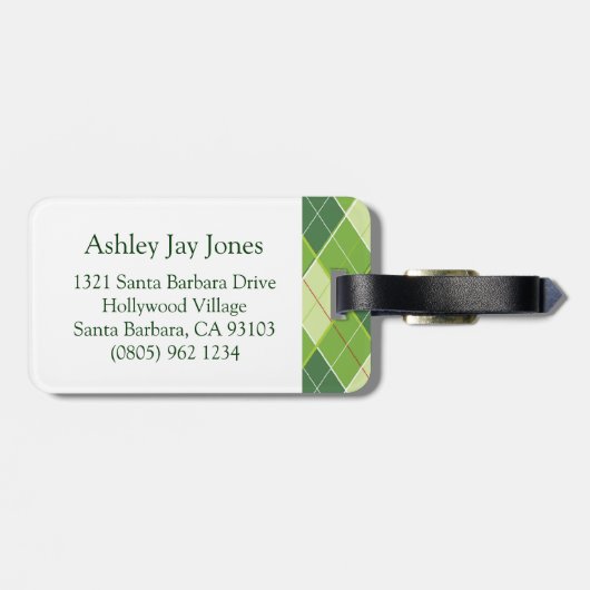 Golf Argyle patroon t-shirt groen bagagelabel (Achterkant horizontaal)