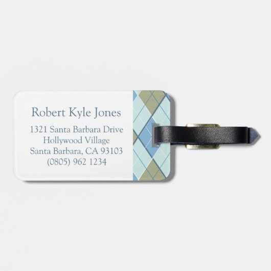 Golf Argyle t-shirt blauw bruin bagagelabel (Achterkant horizontaal)