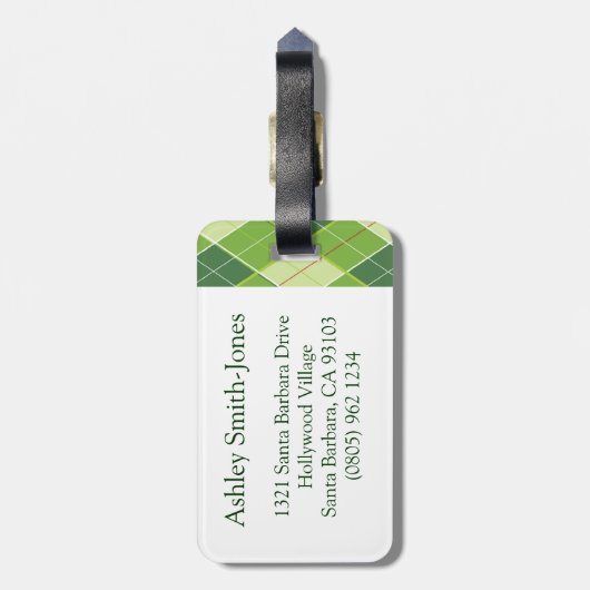 Golf Argyle t-shirt & golfbal bagagelabel (Achterkant verticaal)