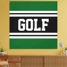 GOLF Athletic Fun Green Zwart Wit Racing Stripes Canvas Afdruk