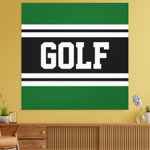 GOLF Athletic Fun Green Zwart Wit Racing Stripes Canvas Afdruk