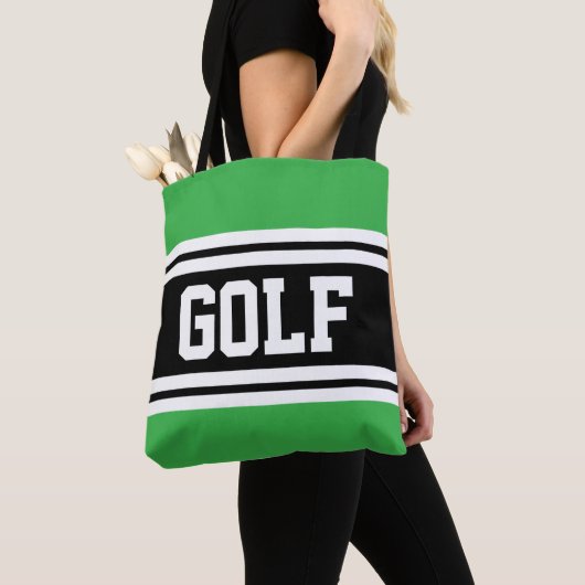 GOLF Athletic Green Zwart Wit Racing Stripes Tote Bag (Dichtbij)