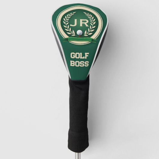 Golf Baas Heraldiek Embleem Aangepaste Naam Ivoor Golfheadcover (Voorkant)