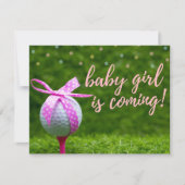 Golf baby girl komt met roze lintje inv kaart (Voorkant)