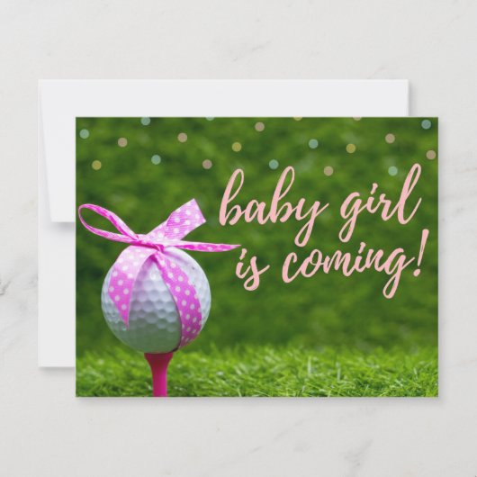 Golf baby girl komt met roze lintje inv kaart (Voorkant)