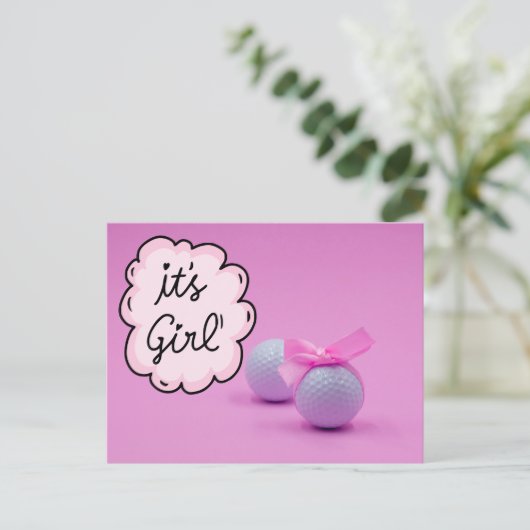 Golf baby girl op roze achtergrond briefkaart (Staand voorkant)