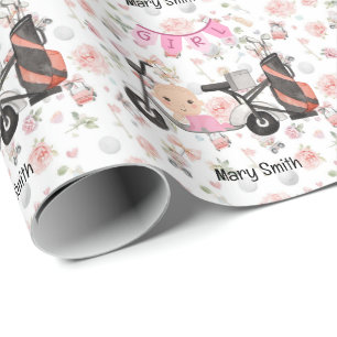 Golf Baby Girl voor Baby Shower op roze Cadeaupapier