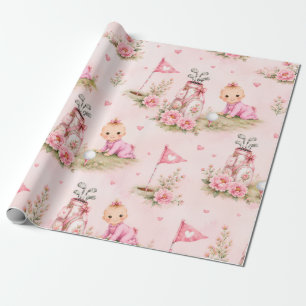 Golf Baby Girl voor babyfeest op roze Cadeaupapier