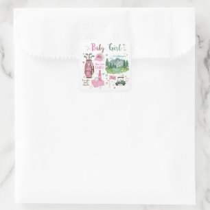Golf Baby Meisje Golfer Vierkante Sticker