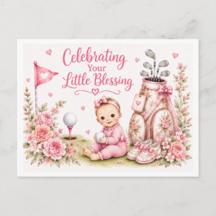 Golf Baby Meisje in Roze gethematiseerd voor Golfe Briefkaart