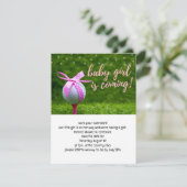 Golf baby meisje komt met bal roze lint inv kaart (Staand voorkant)