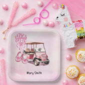 Golf Baby Meisje op roze Papieren Bordje (Feest)