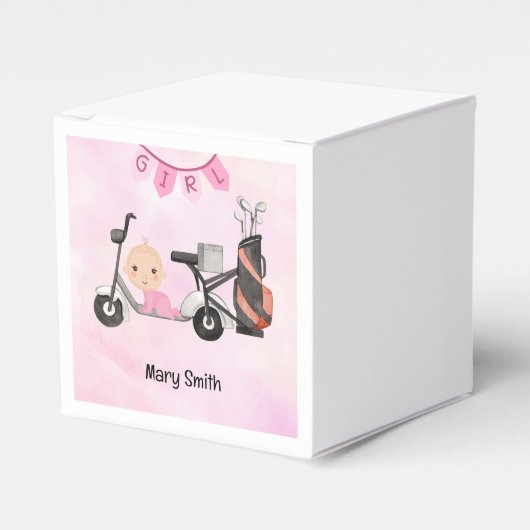 Golf Baby Meisje voor Baby shower op roze Bedankdoosjes (Voorkant Zijde)
