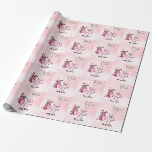 Golf Baby Meisje voor Baby shower op roze Cadeaupapier (Uitgerold)