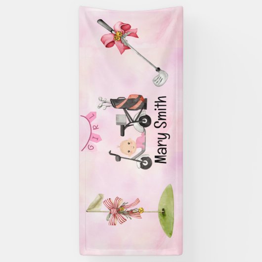 Golf Baby Meisje voor Baby shower op roze Spandoek (Verticaal)