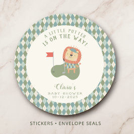 Golf Baby Shower A Little Putter Preppy Argyle   Ronde Sticker