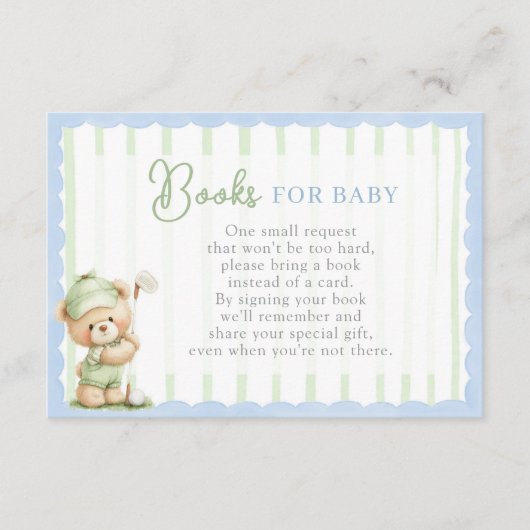 Golf Baby Shower Books for Baby Card Informatiekaartje (Voorkant)
