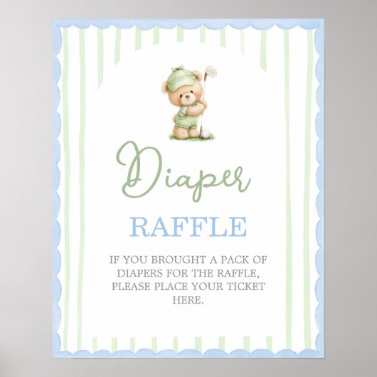 Golf baby shower Diaper Raffle sign Poster (Voorkant)