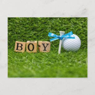 Golf baby shower jongen met blauw lintje op groen briefkaart
