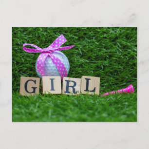 Golf baby shower meisje met roze lint en kroon briefkaart
