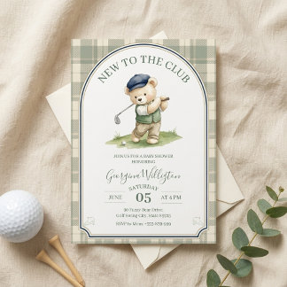Golf Baby Shower, Nieuw in de Club Teddybeer Kaart